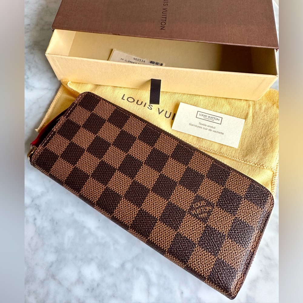 LV Clemence Wallet - Damier Ebene / Cherry. Box + Dustbag + Tag - NIB
